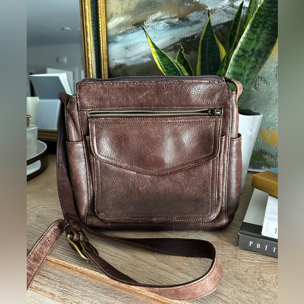 Vintage Fossil 1954 Brown Soft Pebble Leather Everyday Messenger Crossbody Bag - Picture 9 of 13